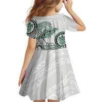 Polynesian Manta Ray Family Matching Off Shoulder Short Dress and Hawaiian Shirt Green Floral Turtle Tattoo - Polynesian Pride