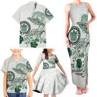 Polynesian Manta Ray Family Matching Tank Maxi Dress and Hawaiian Shirt Green Floral Turtle Tattoo - Polynesian Pride