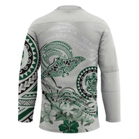 Polynesian Manta Ray Hockey Jersey Green Floral Turtle Tattoo LT9 - Polynesian Pride