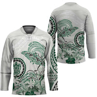 Polynesian Manta Ray Hockey Jersey Green Floral Turtle Tattoo LT9 - Polynesian Pride