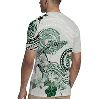 Polynesian Manta Ray Rugby Jersey Green Floral Turtle Tattoo - Polynesian Pride