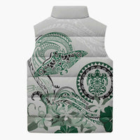 Polynesian Manta Ray Sleeveless Puffer Jacket Green Floral Turtle Tattoo - Polynesian Pride