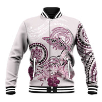 Polynesian Manta Ray Baseball Jacket Pink Floral Turtle Tattoo - Polynesian Pride
