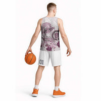 Polynesian Manta Ray Basketball Jersey Pink Floral Turtle Tattoo - Polynesian Pride