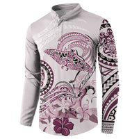 Polynesian Manta Ray Button Sweatshirt Pink Floral Turtle Tattoo - Polynesian Pride