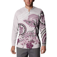 Polynesian Manta Ray Button Sweatshirt Pink Floral Turtle Tattoo - Polynesian Pride