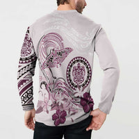 Polynesian Manta Ray Button Sweatshirt Pink Floral Turtle Tattoo - Polynesian Pride
