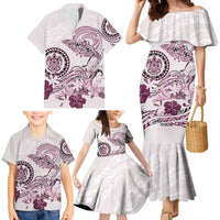 Polynesian Manta Ray Family Matching Mermaid Dress and Hawaiian Shirt Pink Floral Turtle Tattoo - Polynesian Pride