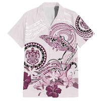 Polynesian Manta Ray Family Matching Off The Shoulder Long Sleeve Dress and Hawaiian Shirt Pink Floral Turtle Tattoo - Polynesian Pride