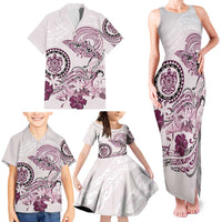 Polynesian Manta Ray Family Matching Tank Maxi Dress and Hawaiian Shirt Pink Floral Turtle Tattoo - Polynesian Pride