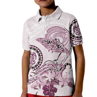 Polynesian Manta Ray Kid Polo Shirt Pink Floral Turtle Tattoo - Polynesian Pride
