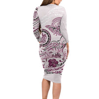 Polynesian Manta Ray Long Sleeve Bodycon Dress Pink Floral Turtle Tattoo - Polynesian Pride