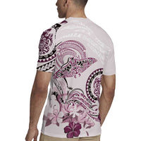 Polynesian Manta Ray Rugby Jersey Pink Floral Turtle Tattoo - Polynesian Pride