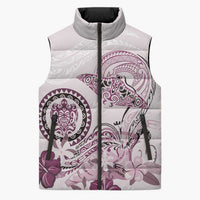 Polynesian Manta Ray Sleeveless Puffer Jacket Pink Floral Turtle Tattoo - Polynesian Pride