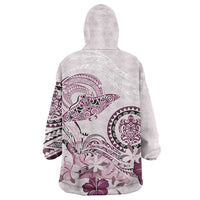 Polynesian Manta Ray Wearable Blanket Hoodie Pink Floral Turtle Tattoo - Polynesian Pride