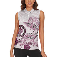 Polynesian Manta Ray Women Sleeveless Polo Shirt Pink Floral Turtle Tattoo - Polynesian Pride