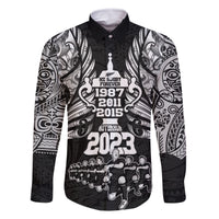 Custom New Zealand Rugby Family Matching Mermaid Dress and Hawaiian Shirt Black Haka Dance With NZ Champions History LT9 Dad's Shirt - Long Sleeve Black - Polynesian Pride