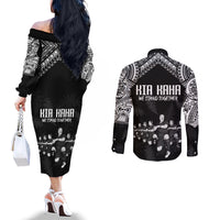 NZ Rugby Couples Matching Off The Shoulder Long Sleeve Dress and Long Sleeve Button Shirt Kapa Opango Maori Haka With Years of The All Black Champions LT9 - Polynesian Pride