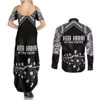 NZ Rugby Couples Matching Summer Maxi Dress and Long Sleeve Button Shirt Kapa Opango Maori Haka With Years of The All Black Champions LT9 - Polynesian Pride