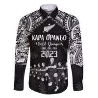 NZ Rugby Family Matching Mermaid Dress and Hawaiian Shirt Kapa Opango Maori Haka With Years of The All Black Champions LT9 Dad's Shirt - Long Sleeve Black - Polynesian Pride