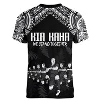 NZ Rugby Women V Neck T Shirt Kapa Opango Maori Haka With Years of The All Black Champions LT9 - Polynesian Pride