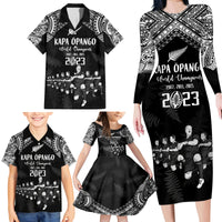 Custom NZ Rugby Family Matching Long Sleeve Bodycon Dress and Hawaiian Shirt Kapa Opango Maori Haka With Years of The All Black Champions LT9 - Polynesian Pride