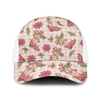 Beige Paniolo Palaka Hawaiian Cowgirl Christmas Baseball Net Cap - Polynesian Pride