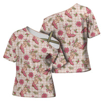 Beige Paniolo Palaka Hawaiian Cowgirl Christmas Cross Shoulder Shirt LT9 - Polynesian Pride