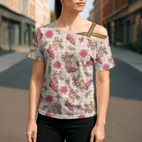Beige Paniolo Palaka Hawaiian Cowgirl Christmas Cross Shoulder Shirt LT9 - Polynesian Pride