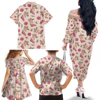 Beige Paniolo Palaka Hawaiian Cowgirl Christmas Family Matching Off The Shoulder Long Sleeve Dress and Hawaiian Shirt LT9 - Polynesian Pride