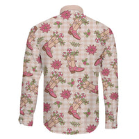 Beige Paniolo Palaka Hawaiian Cowgirl Christmas Family Matching Off The Shoulder Long Sleeve Dress and Hawaiian Shirt LT9 - Polynesian Pride