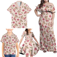 Beige Paniolo Palaka Hawaiian Cowgirl Christmas Family Matching Off Shoulder Maxi Dress and Hawaiian Shirt LT9 - Polynesian Pride