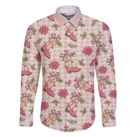 Beige Paniolo Palaka Hawaiian Cowgirl Christmas Family Matching Off Shoulder Maxi Dress and Hawaiian Shirt LT9 Dad's Shirt - Long Sleeve Beige - Polynesian Pride