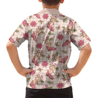 Beige Paniolo Palaka Hawaiian Cowgirl Christmas Family Matching Off Shoulder Short Dress and Hawaiian Shirt LT9 - Polynesian Pride