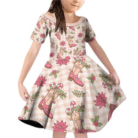 Beige Paniolo Palaka Hawaiian Cowgirl Christmas Family Matching Off Shoulder Short Dress and Hawaiian Shirt LT9 Daughter's Dress Beige - Polynesian Pride