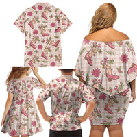 Beige Paniolo Palaka Hawaiian Cowgirl Christmas Family Matching Off Shoulder Short Dress and Hawaiian Shirt LT9 - Polynesian Pride