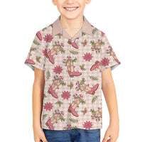 Beige Paniolo Palaka Hawaiian Cowgirl Christmas Family Matching Off Shoulder Short Dress and Hawaiian Shirt LT9 Son's Shirt Beige - Polynesian Pride