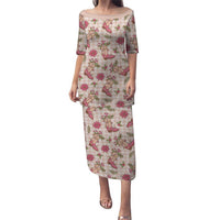 Beige Paniolo Palaka Hawaiian Cowgirl Christmas Family Matching Puletasi and Hawaiian Shirt LT9 Mom's Dress Beige - Polynesian Pride
