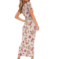 Beige Paniolo Palaka Hawaiian Cowgirl Christmas Family Matching Short Sleeve Bodycon Dress and Hawaiian Shirt LT9 - Polynesian Pride