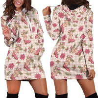 Beige Paniolo Palaka Hawaiian Cowgirl Christmas Hoodie Dress - Polynesian Pride