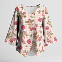 Beige Paniolo Palaka Hawaiian Cowgirl Christmas Kimono Sleeve Blouse LT9 Female Beige - Polynesian Pride