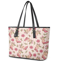 Beige Paniolo Palaka Hawaiian Cowgirl Christmas Leather Tote Bag LT9 - Polynesian Pride