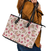 Beige Paniolo Palaka Hawaiian Cowgirl Christmas Leather Tote Bag LT9 - Polynesian Pride