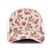 Beige Paniolo Palaka Hawaiian Cowgirl Christmas Mesh Trucker Cap - Polynesian Pride
