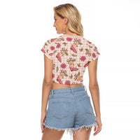 Beige Paniolo Palaka Hawaiian Cowgirl Christmas Raglan Cropped T Shirt LT9 - Polynesian Pride