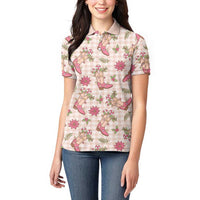 Beige Paniolo Palaka Hawaiian Cowgirl Christmas Women Polo Shirt - Polynesian Pride