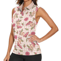 Beige Paniolo Palaka Hawaiian Cowgirl Christmas Women Sleeveless Polo Shirt - Polynesian Pride