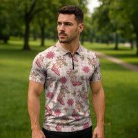 Beige Paniolo Palaka Hawaiian Cowgirl Christmas Zipper Polo Shirt LT9 - Polynesian Pride