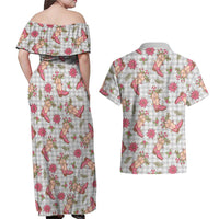 Gray Paniolo Palaka Hawaiian Cowgirl Christmas Couples Matching Off Shoulder Maxi Dress and Hawaiian Shirt LT9 - Polynesian Pride