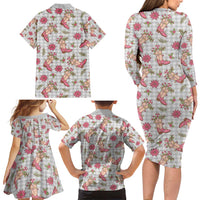 Gray Paniolo Palaka Hawaiian Cowgirl Christmas Family Matching Long Sleeve Bodycon Dress and Hawaiian Shirt LT9 - Polynesian Pride
